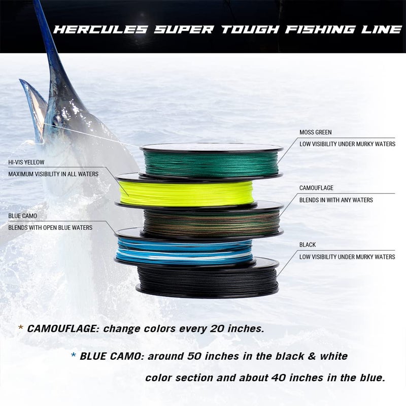 HERCULES Super Tough Braided Fishing Line 10 pounds Test Blue Camo 10LB (300 Yards) - 4 Strands - Image 3